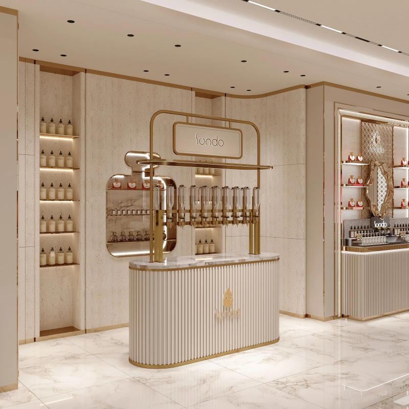Perfume Fragrance Bar - ตู้โชว์น้ำหอมแบบถอดประกอบได้ตามสั่ง ตู้บาร์น้ำหอมเคลื่อนที่ ตู้โชว์กระจก LED ชั้นวางของ ดีไซน์คีออสน้ำหอม