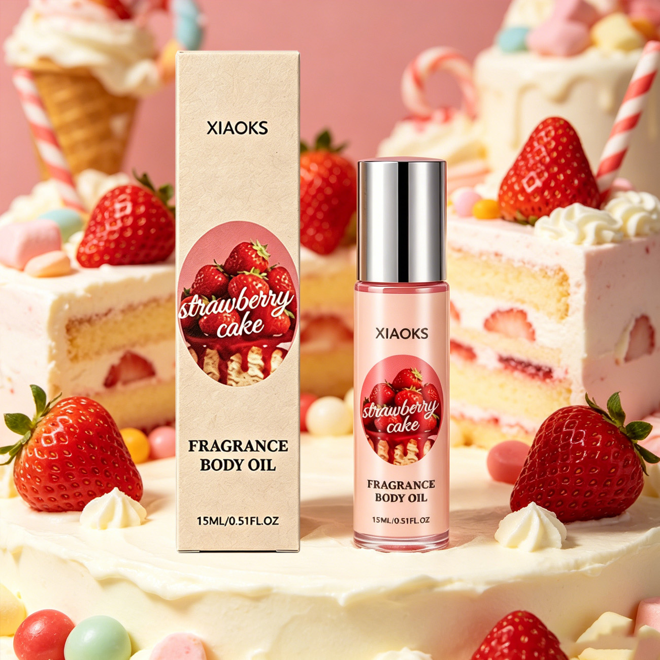 On Perfume & Fragrance Kota Bogor - น้ำหอมโรลออนกลิ่นเค้กสตรอว์เบอร์รี 1 ขวด - น้ำหอมโรลออนกลิ่นดอกไม้ที่มีเสน่ห์ กลิ่นหอมหวานของเค้กสตรอว์เบอร์รี
