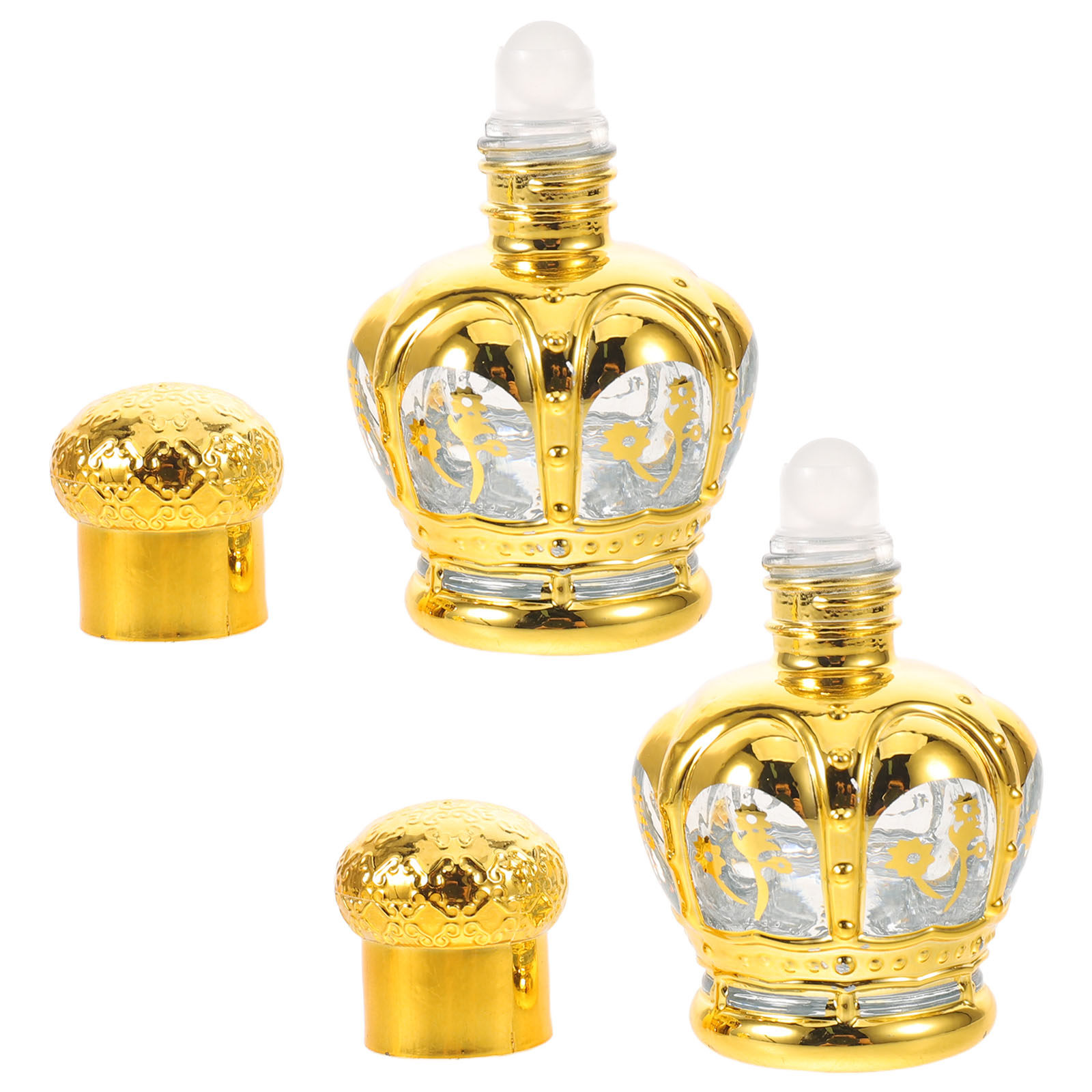 On Perfume & Fragrance Kota Bogor - ขวดแก้วใสแบบโรลออนขนาด 12 มล. 2 ชิ้น ขวดมินิลายทองสำหรับน้ำมันหอมระเหย